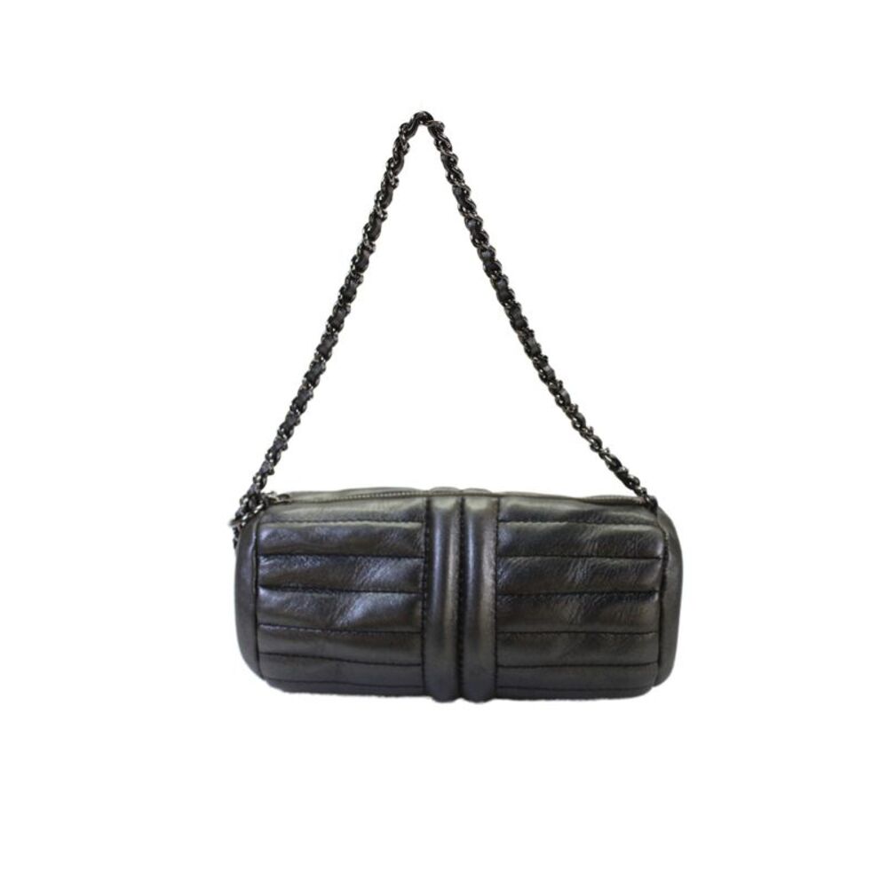 Chanel Women's Mini Barrel Silver Tone Hardware Tote Handbag Metallic Silver